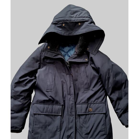 J Crew $450 Nordic Fur Parka Winter Coat Navy L hooded e3977 navy blue! No Fur - Picture 2 of 6